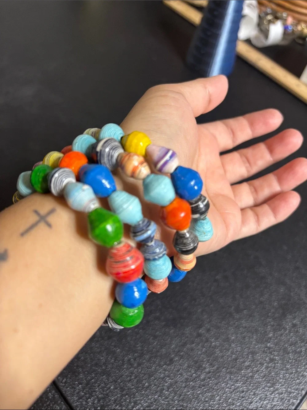Handmade Multicolor Paper Bead Wire Wrap Bracelet